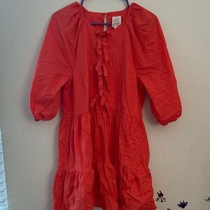 Tiered bow Puff coral Sleeve Dress